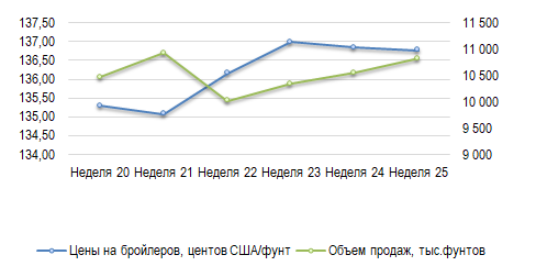 США: Обзор рынка бройлеров за 25 неделю от 23 июня 2025 года