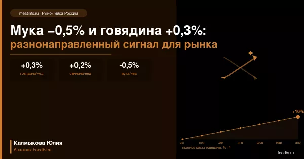 Говядина +0,3% за неделю при дешевеющей муке: разнонаправленный сигнал для мясного рынка